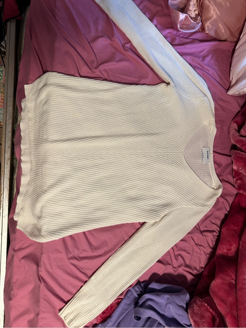 Old Navy Cream Ribbed Scoop Neck Sweater